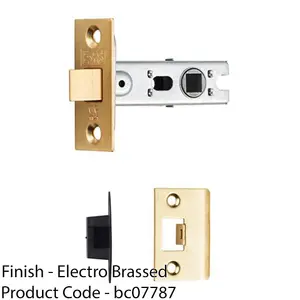 64mm Bolt Through Tubular Door Latch Square Strike Plate Forend Polished Brass