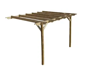 Lean to wooden garden pergola kit - Sculpted design wall mounted gazebo, 2.4m x 3m (Natural finish)