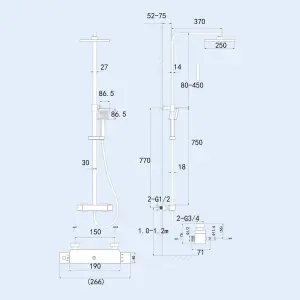 Nes Home Chrome Shower Head with Square Thermostatic Bar Valve & Riser Rail Kit