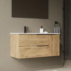 Banyetti Celtic Duo 1000mm Wall Hung Basin Unit with Door & Basin - Ostippo Oak