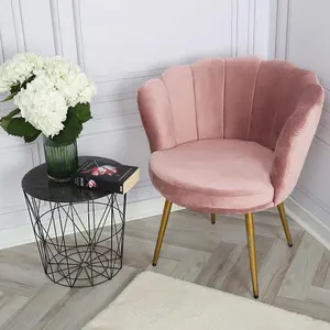 Flora Accent Chair with Petal Back Scallop Armchair in Velvet - Silver Pink