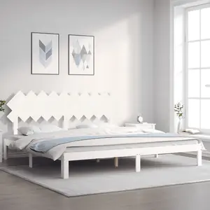 Berkfield Bed Frame with Headboard White 200x200 cm Solid Wood