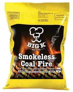 Big K Products Smokeless Coal SCF20-BQ, 1 x 20kg Value Bag, 5 to 6 Hour Burn Time For Open Fires & Multi-Fuel Stoves