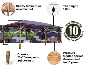 Dunster House Wooden Gazebo Kit Louvre Wall 6m x 3m Garden Shelter Roof Shingles Utopia