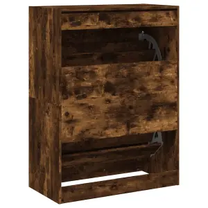 Berkfield Shoe Cabinet with 2 Flip-Drawers Smoked Oak 80x42x108 cm