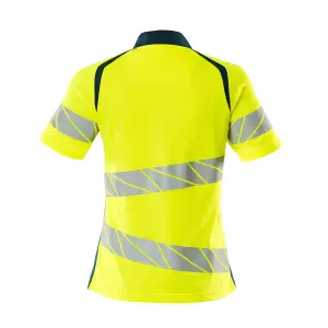 Mascot Accelerate Safe Ladies Fit Polo Shirt (Hi-Vis Yellow/Dark Petroleum)  (XXX Large)