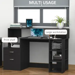 HOMCOM Multi-Storage & Workstation Desk Table Storage Shelves Home Office Black