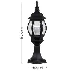 ValueLights Windsor Modern Black IP44 Rated Outdoor Garden Lantern Style Lamp Post Pillar Light