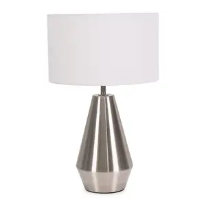 ValueLights Jax Silver Metal Touch Dimmer Table Lamp with White Drum Shade