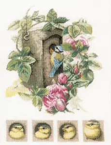 BIRDHOUSE WITH ROSES - Counted Cross Stitch Kit: Birdhouse with Roses - Lanarte