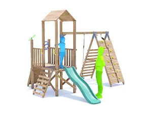 Dunster House Climbing Frame with Swing, Slide, Tall Wall FrontierFort Low Platform