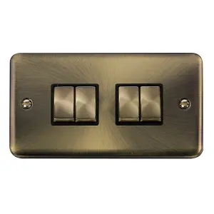 Curved Antique Brass 10A 4 Gang 2 Way Ingot Light Switch - Black Trim - SE Home