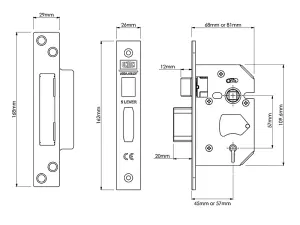 UNION StrongBOLT 2205S 5 Lever Mortice Sashlock Polished Brass 81mm 3in Visi