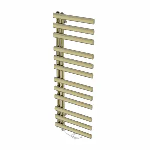 Rinse Bathrooms Designer 1200x450mm Prefilled Electric Heated Towel Rail Bathroom Ladder Radiator Brushed Brass