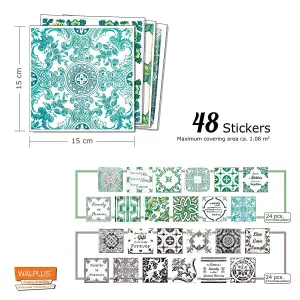 Walplus Green and Grey Vintage Combo Mix Tile Stickers