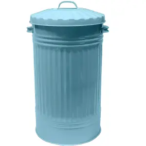 Slim Metal Bin with Dustbin Lid Straight Sided Retro Bin, Animal Feed - Duck Egg Blue 55L