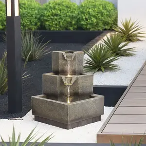 Multi Tier Modern Rockery Water Feature Garden Decor Resin Solar Powered Water Fountain with LED Lights