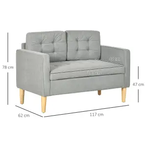 HOMCOM Compact Loveseat Sofa 2 Seater Sofa with Storage and Wood Legs Light Grey