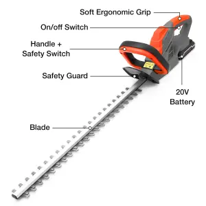 Terratek Cordless Hedge Trimmer 20V Li Ion 1hr Fast Charge Battery and Charger Included