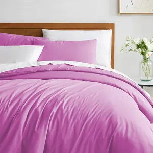 Microfibre 200 TC Plain Reversible Plain Weave Modern & Contemporary Duvet Cover Set Purple / Kingsize - 2 Standard Pillowcases