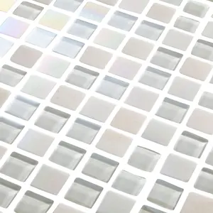 Parmia White Gloss Glass effect Glass & marble Mosaic tile, (L)300mm (W)300mm