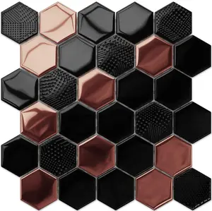 Hexagon glass mosaic on mesh for bathroom or kitchen 247mm x 255mm - Copper Lava