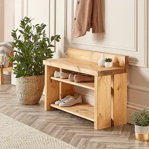 Off the Grain Wooden Shoe Storage Bench- Solid Wood Rustic Shoe Rack 90cm (L)