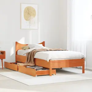 Berkfield Bed Frame with Drawers Wax Brown 75x190 cm Small Single Solid Wood Pine