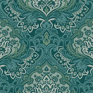 Galerie Mulberry Tree Teal Floral Damask Wallpaper Roll