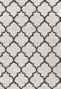 Moroccan Berber Shaggy Rugs Living Room Trellis Dark Cream 60x220 cm