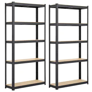 Yaheetech Set of 2 Metal Storage Shelf for Garage Living Room Black