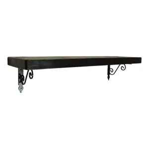 Solid Wood Handmade Rustical Shelf Black Ash 225mm 9 inch with Black Metal Bracket WOZ Length of 220cm