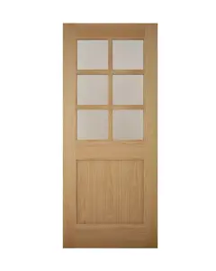 Geom Clear Glazed Wooden White oak veneer External Back door, (H)1981mm (W)838mm