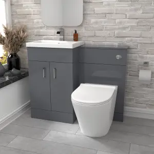 Nes Home Grey Vanity Basin Cabinet, WC Unit & Rimless Toilet