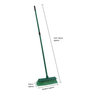 JVL Outdoor Garden Hard Bristle Broom with Telescopic Handle, Green 