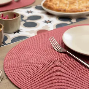 Wipe Clean Woven Oval Placemats Mineral Red Set of 4 29cm x 44cm