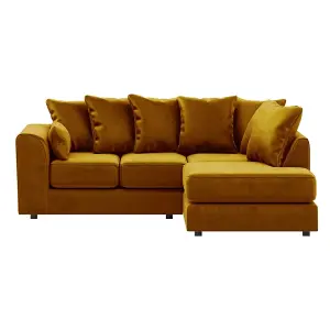 Brooklyn Plush Velvet 3 to 4 Seater L Shaped Corner Sofa Foam Gold Right Hand Facing