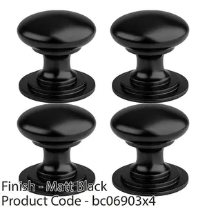 4 PACK - Victorian Tiered Door Knob - 42mm Matt Black Cabinet Pull Handle Round Rose