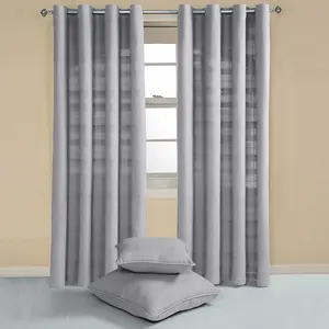 Homescapes Cotton Rajput Ribbed Silver Grey Curtain Pair, 66 x 72"