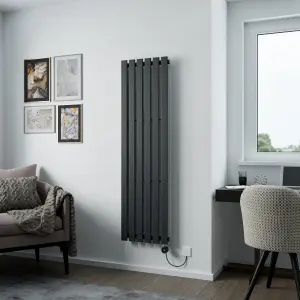 Agadon Lola Electric Designer Panel Radiator 1600 x 448 mm Textured Anthracite - 900 W Smart Heating Element