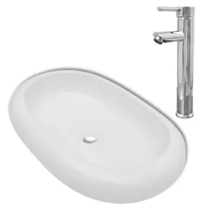 Berkfield Bathroom Basin with Mixer Tap Ceramic Oval White