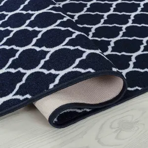 Machine Washable Trellis Design Anti Slip Doormats Navy 40x60 cm