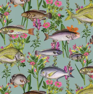 Holden Decor Lagoon Teal Contemporary fish Smooth Wallpaper