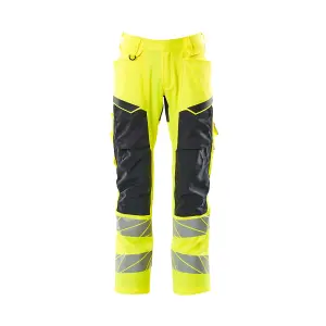 Mascot Accelerate Safe Trousers with Kneepad Pockets - Hi-Vis Yellow/Dark Navy   (50.5) (Leg Length - Regular)