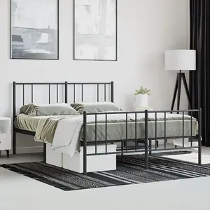 Berkfield Metal Bed Frame with Headboard and Footboard Black 150x200 cm 5FT King Size