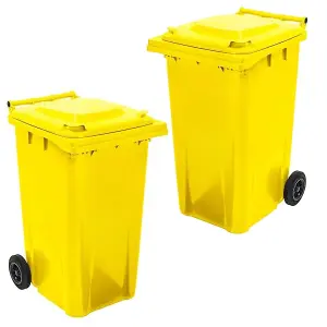 Large 240 Litre Yellow Coloured Outdoor Council Wheelie Bins Complete With Lid And Wheels