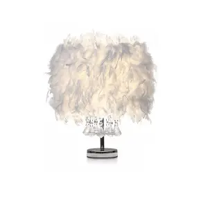 White Modern Feather Bedside Table Lamp with Crystal Pendant 30 x 45 cm