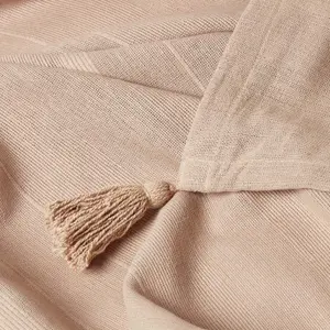 Homescapes Cotton Rajput Ribbed Beige Throw, 225 x 255 cm