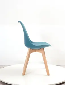 4x SL Modern Tulip Dining Chairs Padded Seat with Wood Legs Modern Home Kitchen in Blue Ocean Colour