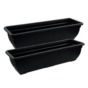 simpa 2PC Black Trough Plastic Planters 60cm.